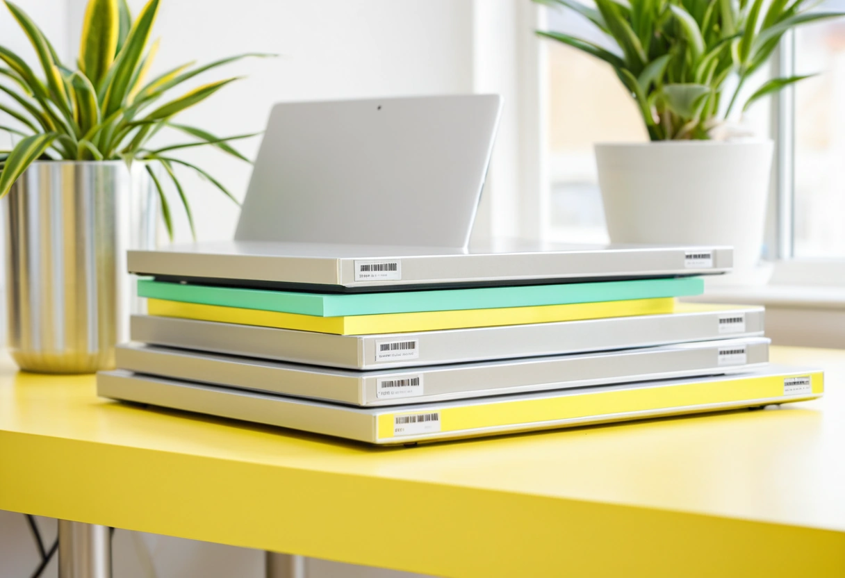 Laptops with asset label stickers