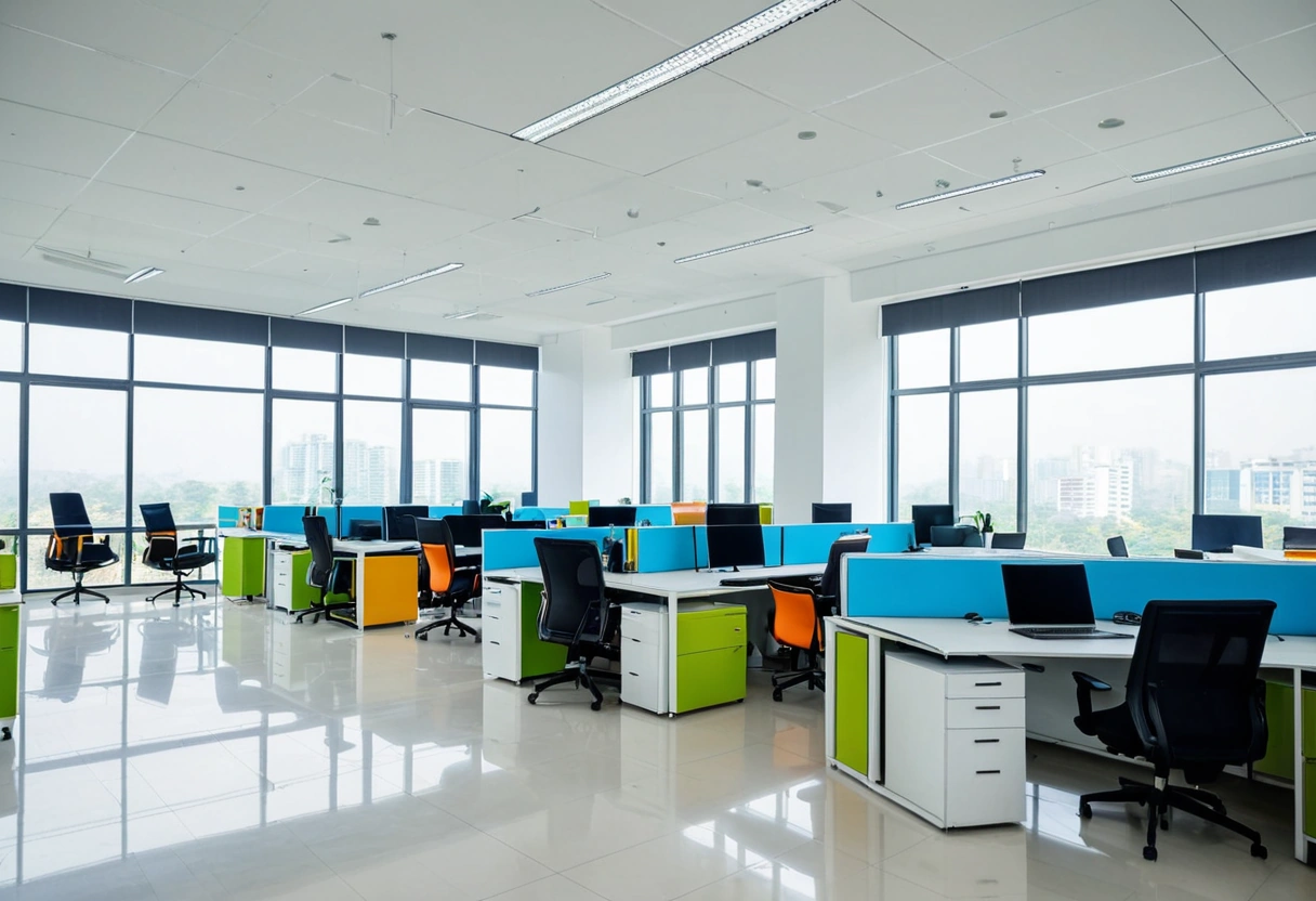 A newly fitted-out colourful office