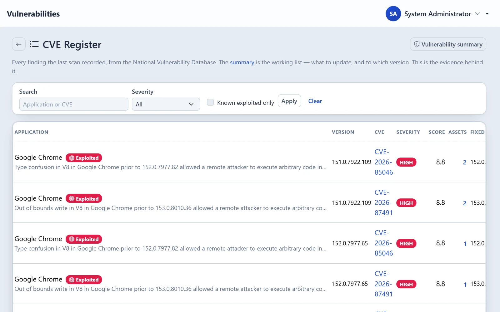 OpsPane CVE register