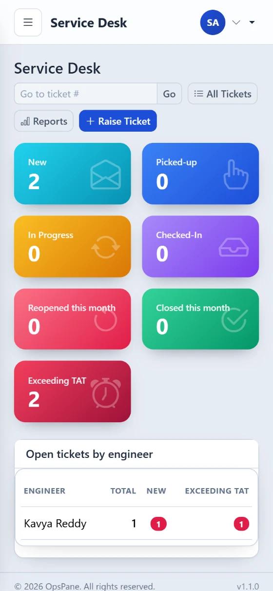 OpsPane service desk on a phone